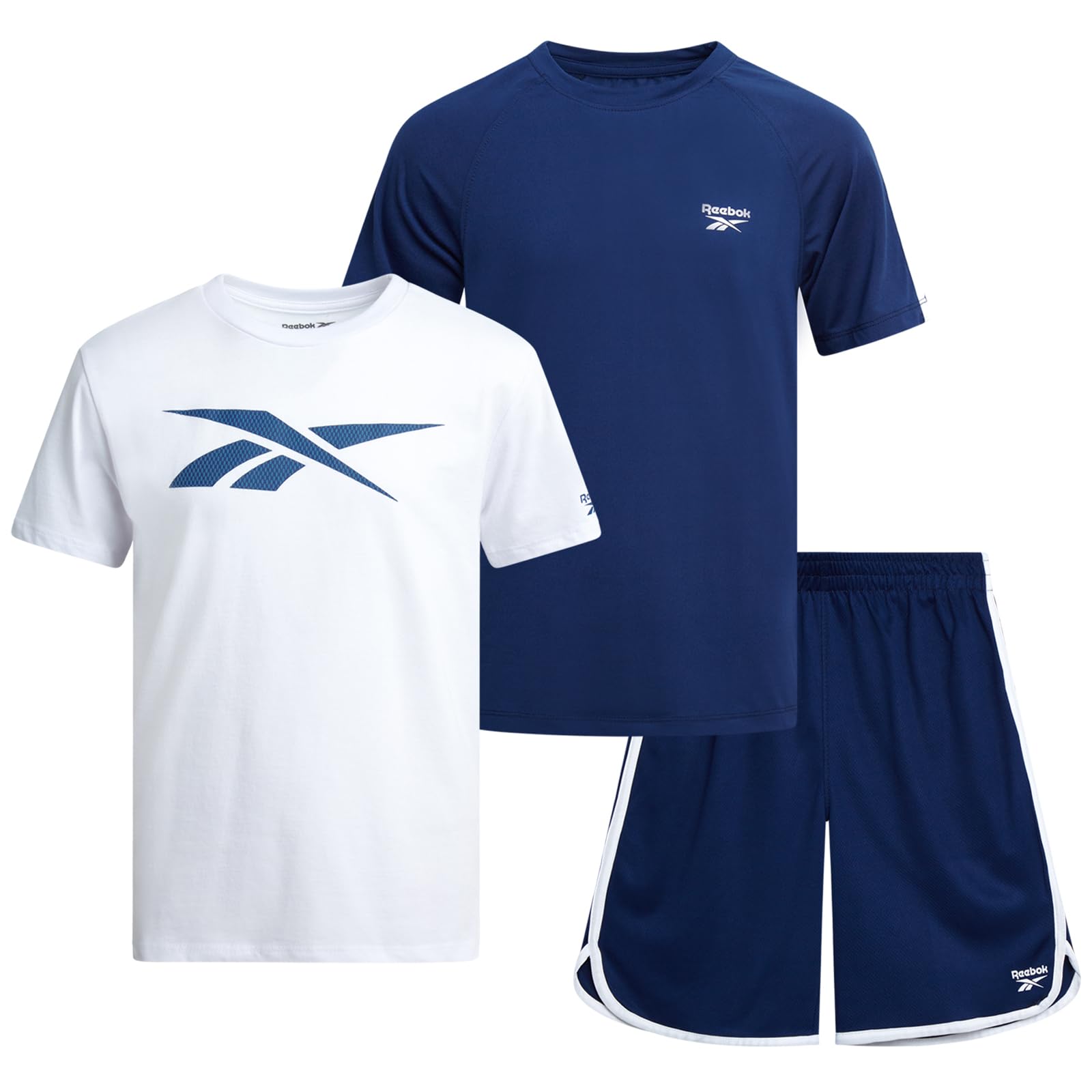Reebok Boys Athletic Shorts Set - 3 Piece Summer Clothes Outfit with Graphic Tees and Boys Running Shorts for Active Kids